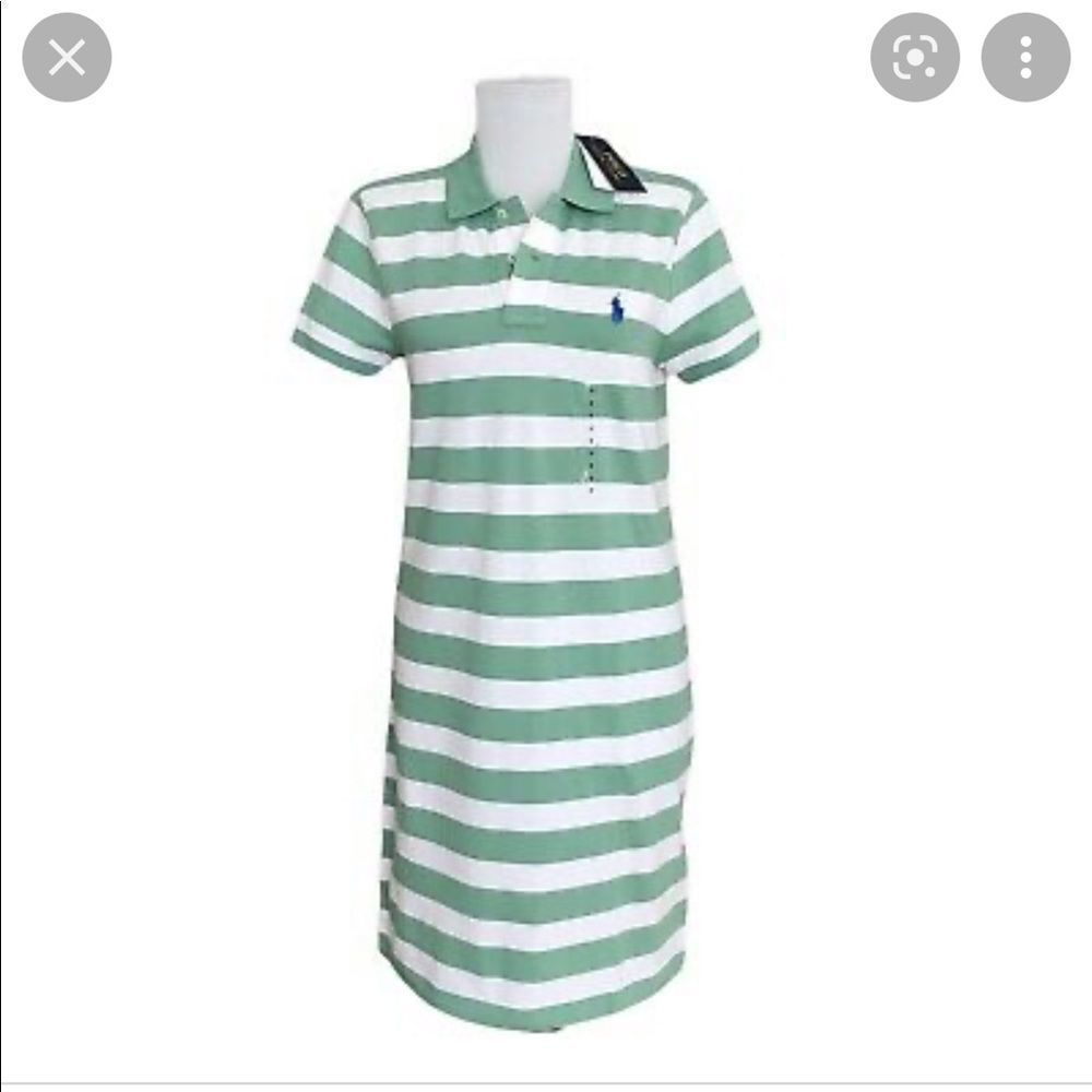 Polo by Ralph Lauren Green and White Striped Polo Mini Dress